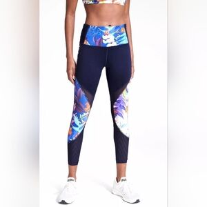 Athleta High Rise Precision 7/8 Leggings Tropical Navy Blue Floral, Size…